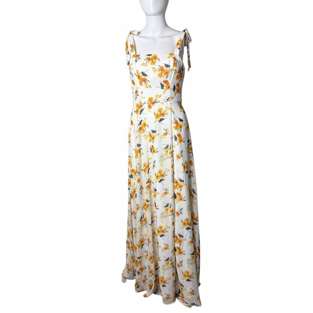 Sequin Hearts Floral Maxi Dress in White and Yellow Size 5